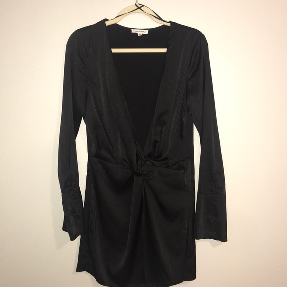 black satin wrap mini dress